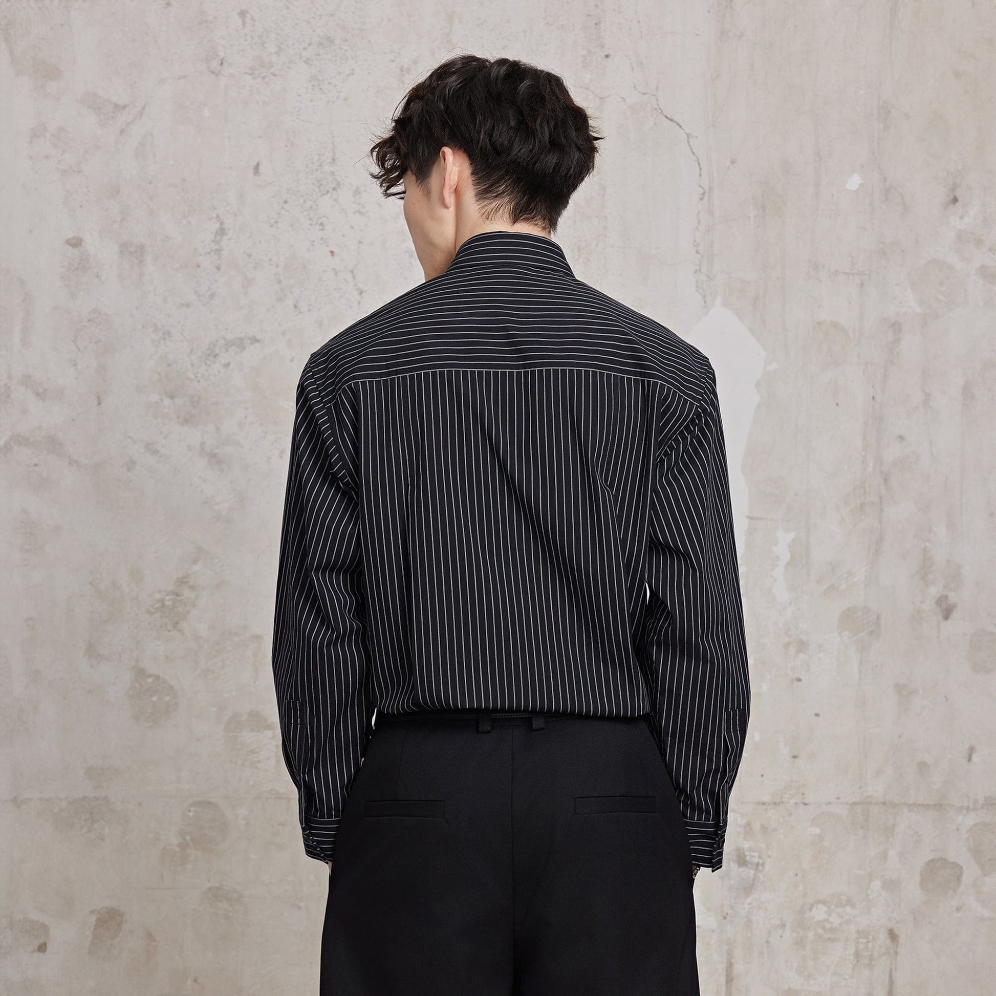 FACEONLAB Striped Patch-Pocket Poplin Shirt-Jacket-M-Blue-Free Shipping Leatheretro