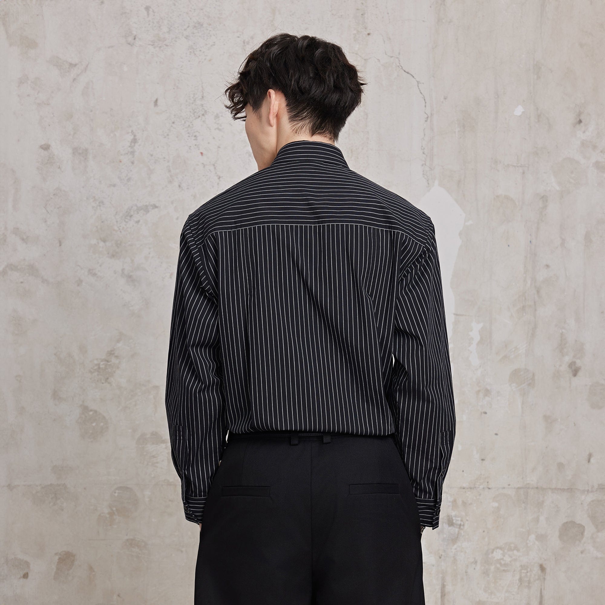 FACEONLAB Striped Patch-Pocket Poplin Shirt-Jacket-M-Blue-Free Shipping Leatheretro