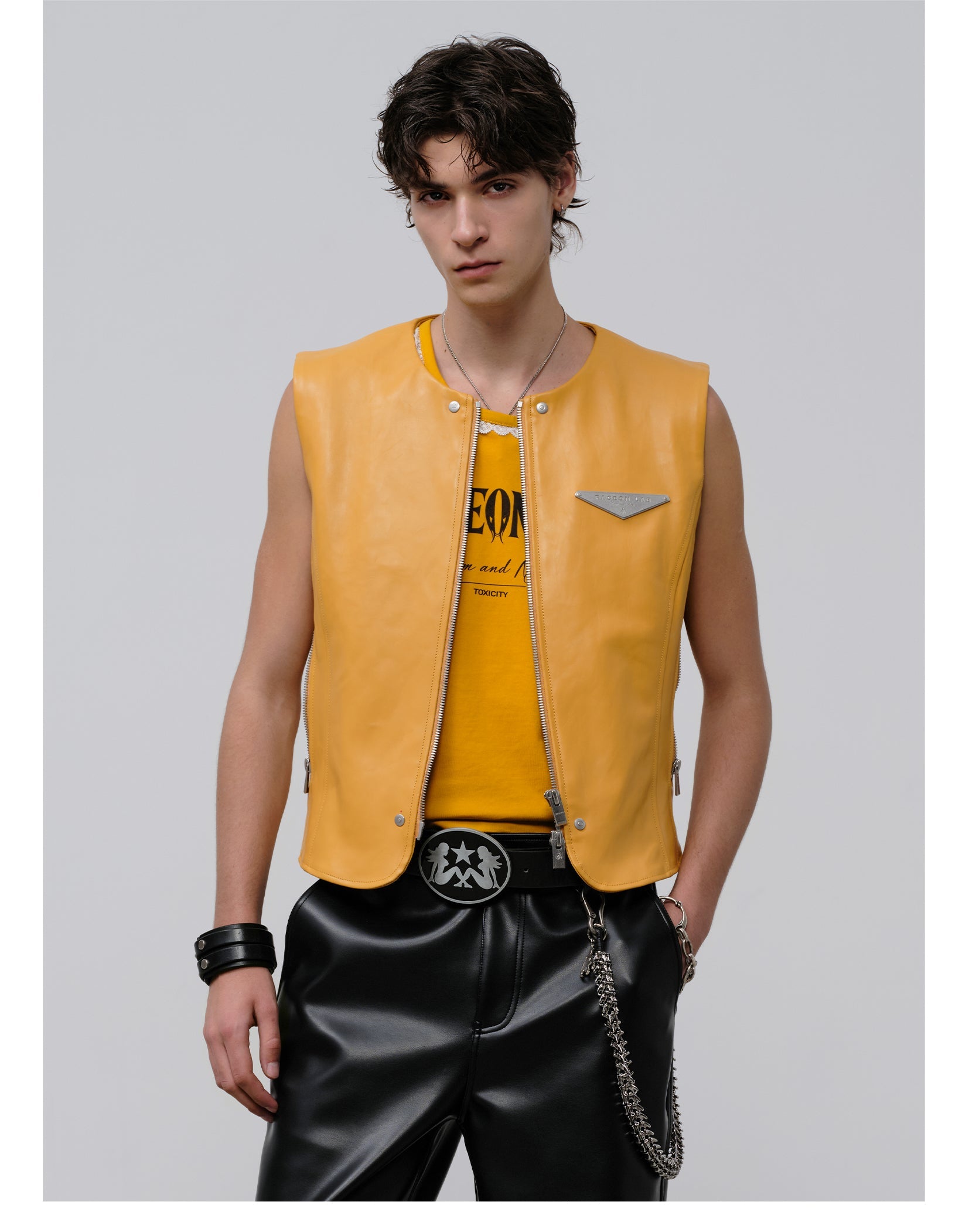 FACEONLAB Reversible Moto Leather Vest Orange-Vest-M-Free Shipping Leatheretro