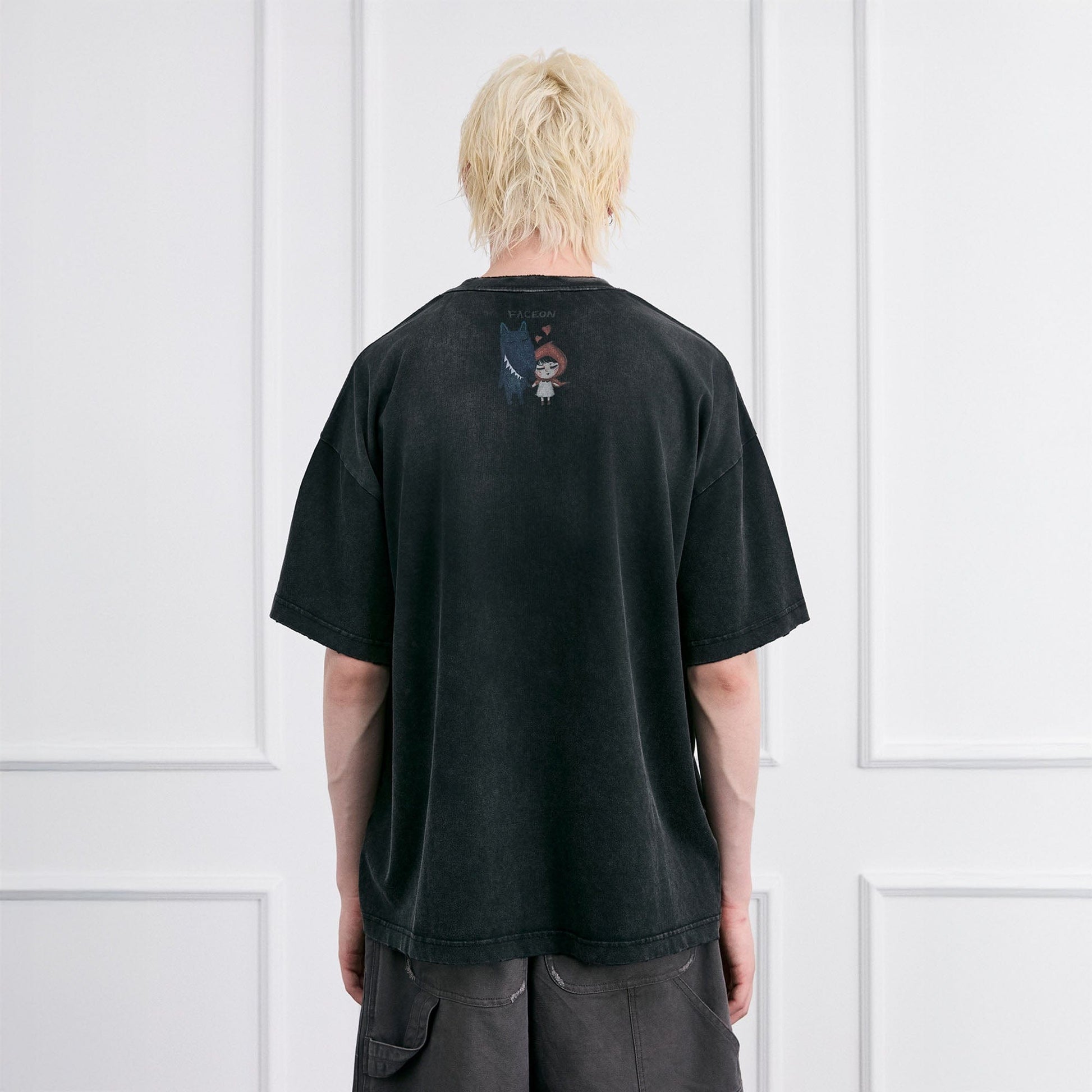 FACEONLAB Big Bad Wolf Oversized T-Shirt-T Shirt-Black-M-Free Shipping Leatheretro