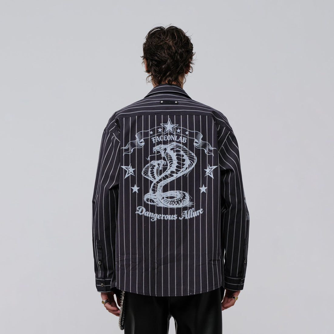 FACEONLAB Stripe Animal Graphic Relaxed Shirt Black-Shirt-M-Free Shipping Leatheretro