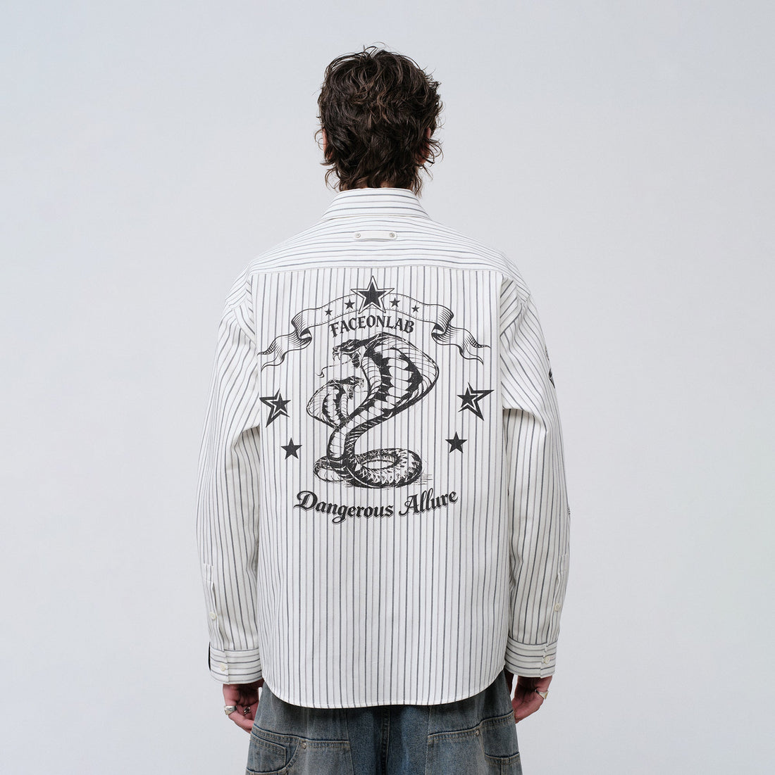 FACEONLAB Stripe Animal Graphic Relaxed Shirt White-Shirt-M-Free Shipping Leatheretro