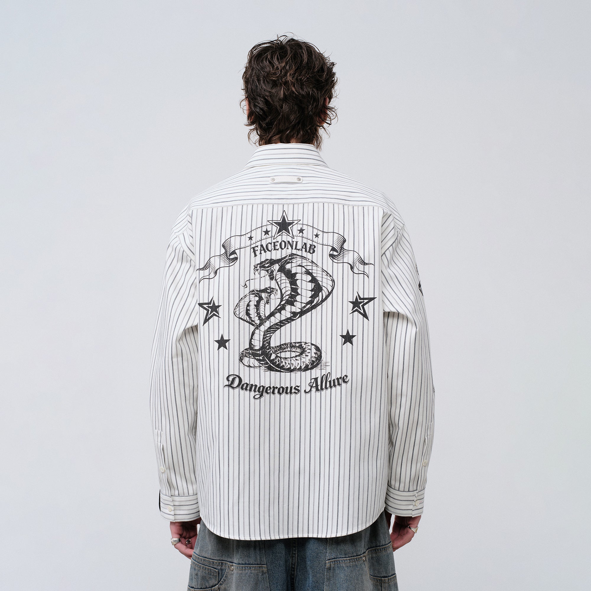 FACEONLAB Stripe Animal Graphic Relaxed Shirt White-Shirt-M-Free Shipping Leatheretro