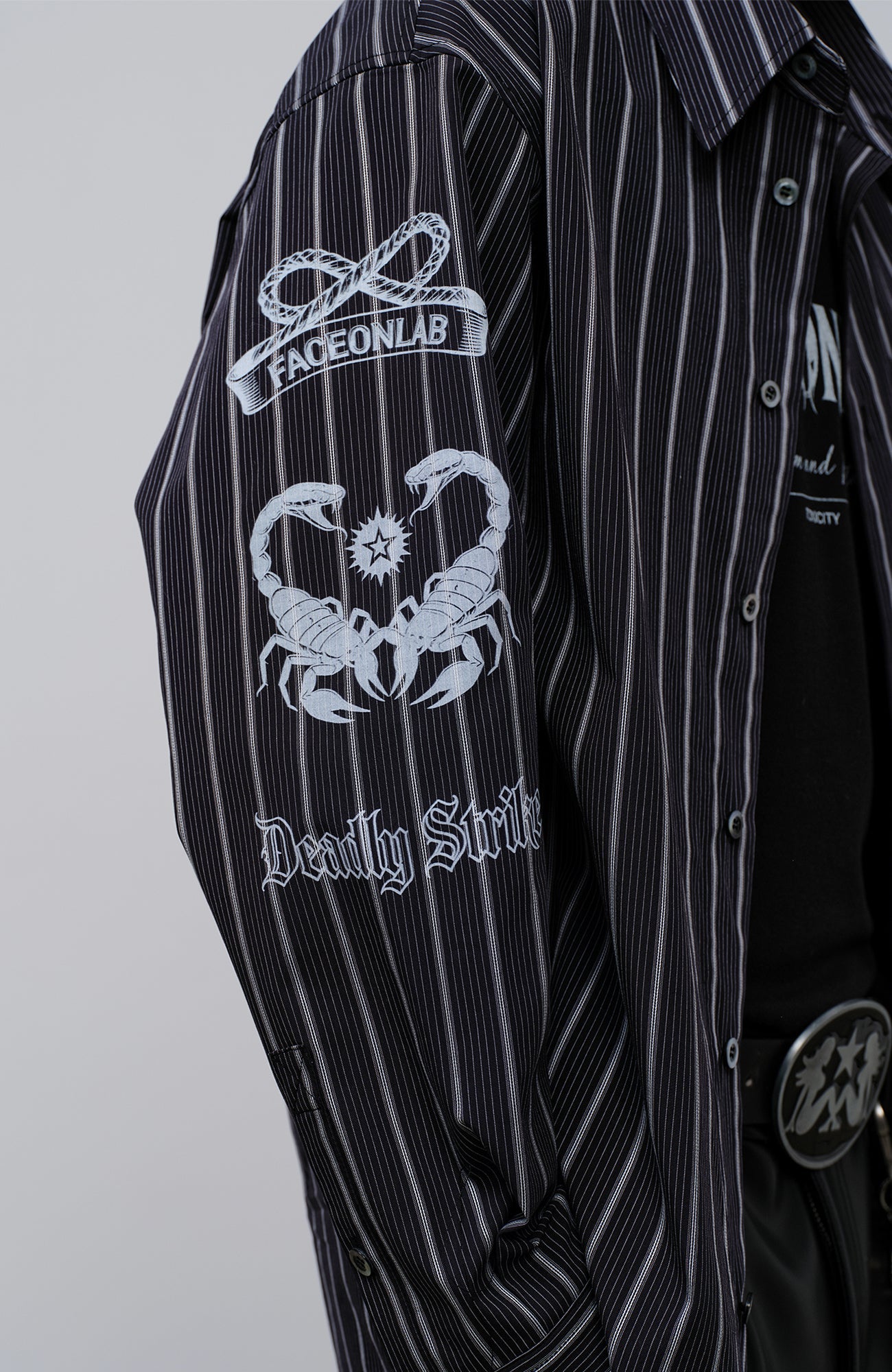 FACEONLAB Stripe Animal Graphic Relaxed Shirt Black-Shirt-M-Free Shipping Leatheretro
