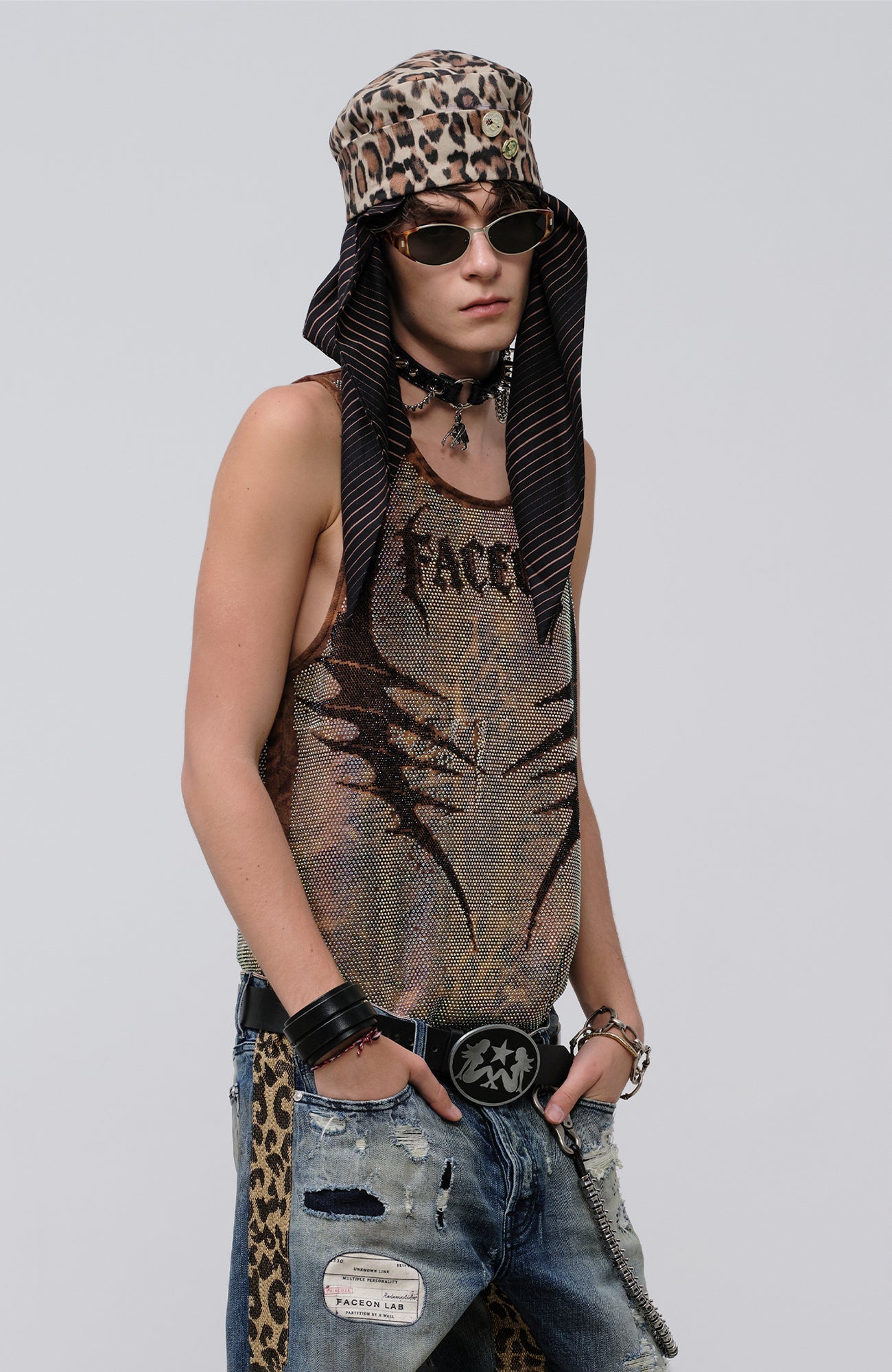 FACEONLAB Venom Diamond Punk Tank Leopard-Tank Top-M-Free Shipping Leatheretro