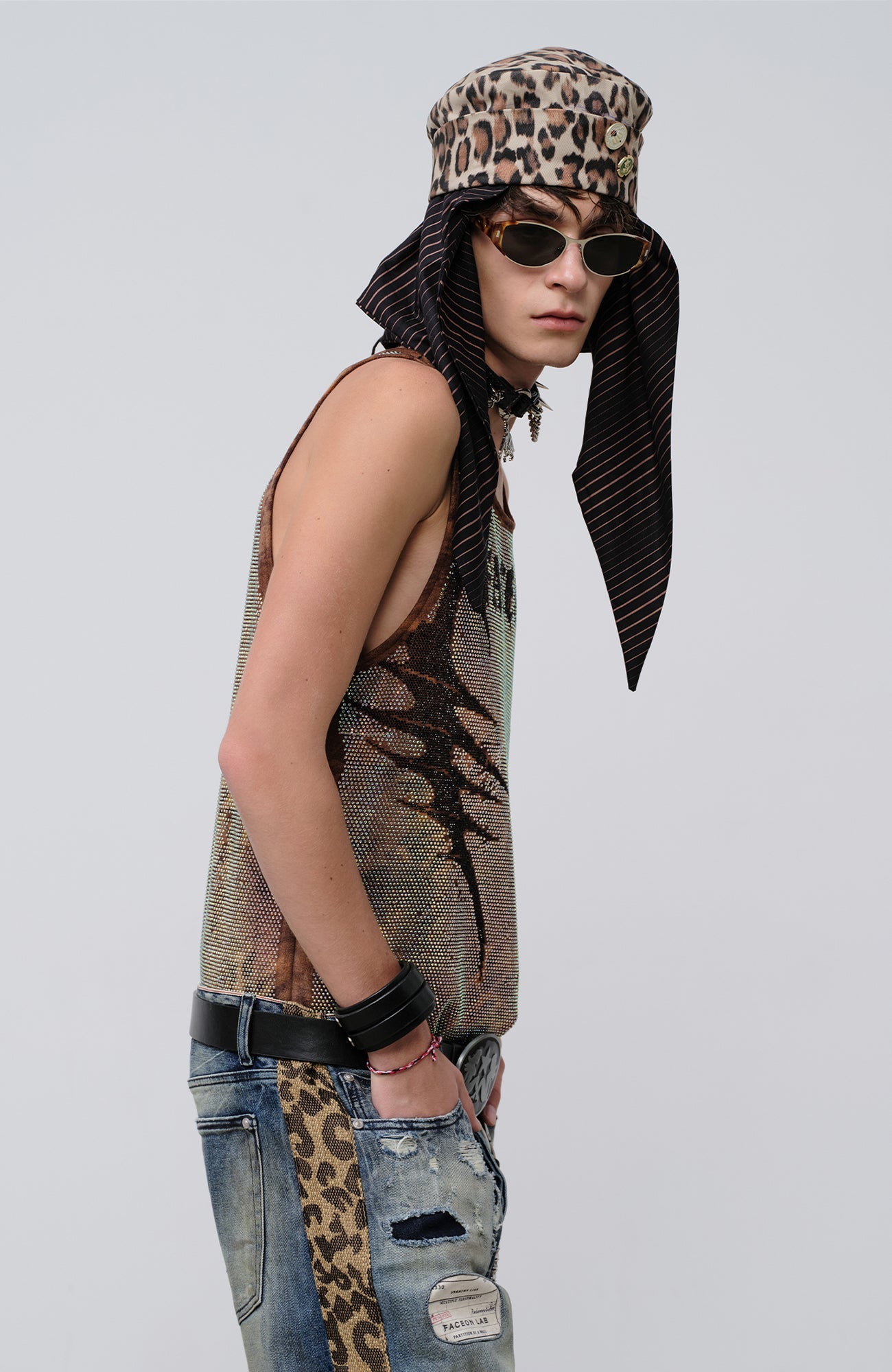 FACEONLAB Venom Diamond Punk Tank Leopard-Tank Top-M-Free Shipping Leatheretro