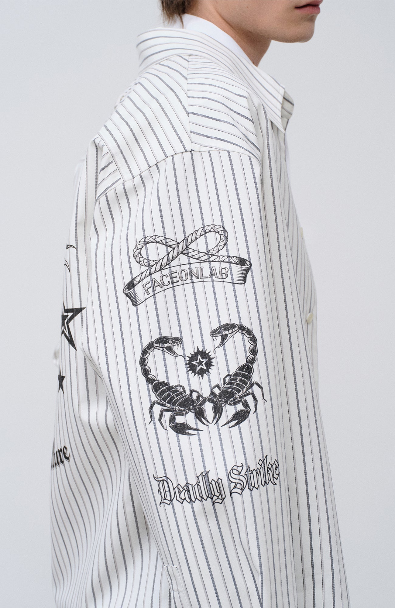 FACEONLAB Stripe Animal Graphic Relaxed Shirt White-Shirt-M-Free Shipping Leatheretro