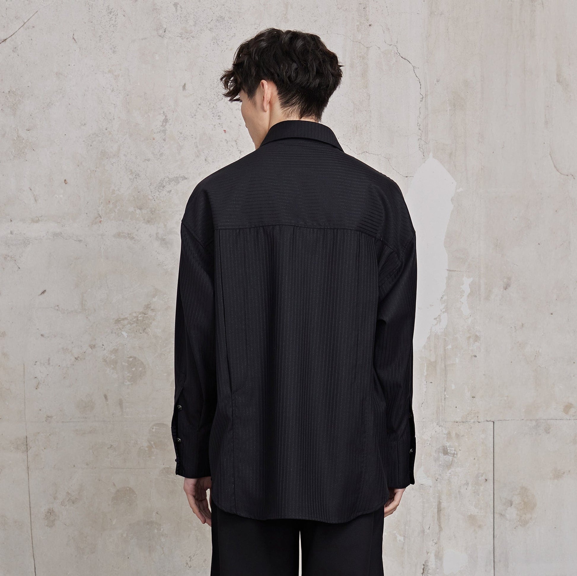 FACEONLAB Pinstriped Rivet Diamond Shirt-Shirt-M-Black-Free Shipping Leatheretro