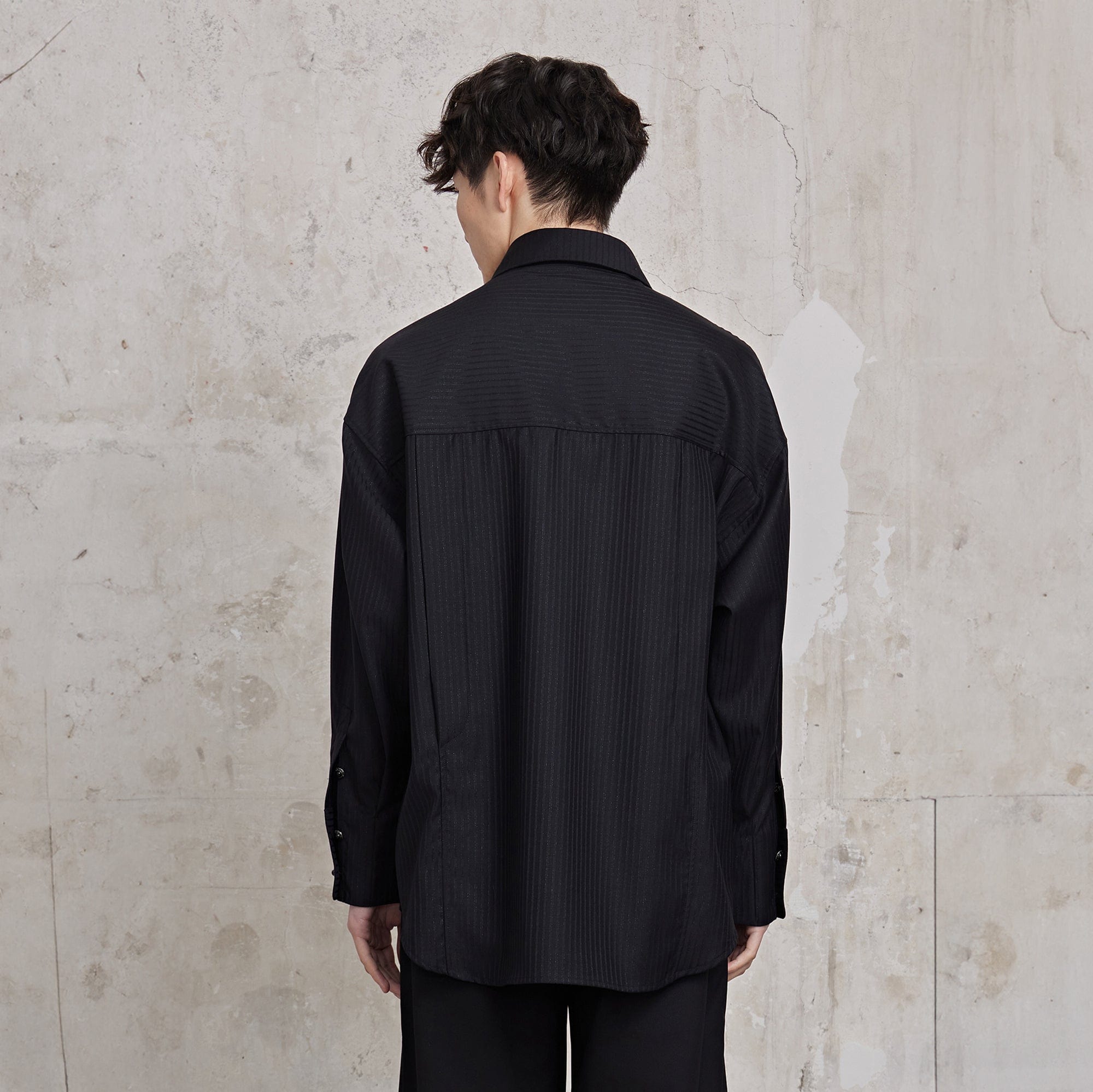 FACEONLAB Pinstriped Rivet Diamond Shirt-Shirt-M-Black-Free Shipping Leatheretro