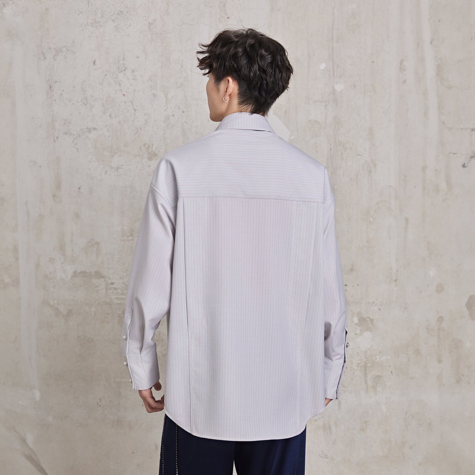 FACEONLAB Pinstriped Rivet Diamond Shirt-Shirt-M-Black-Free Shipping Leatheretro