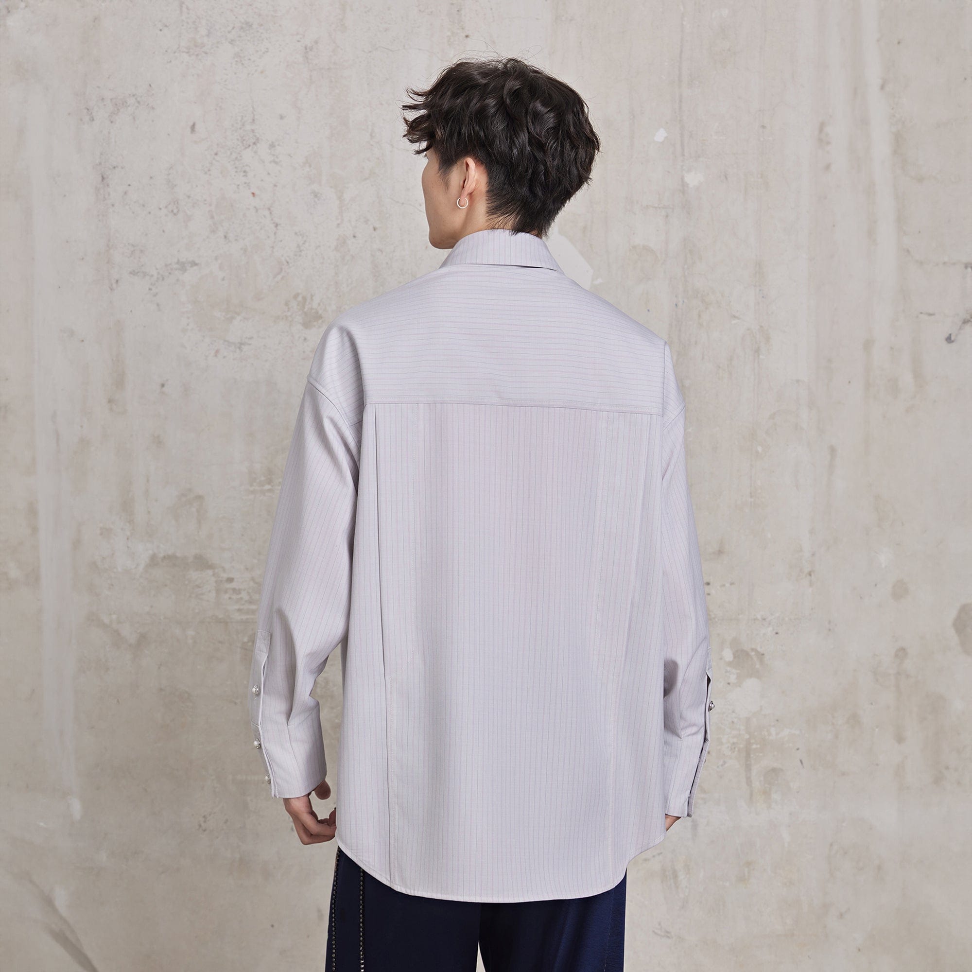 FACEONLAB Pinstriped Rivet Diamond Shirt-Shirt-M-Black-Free Shipping Leatheretro