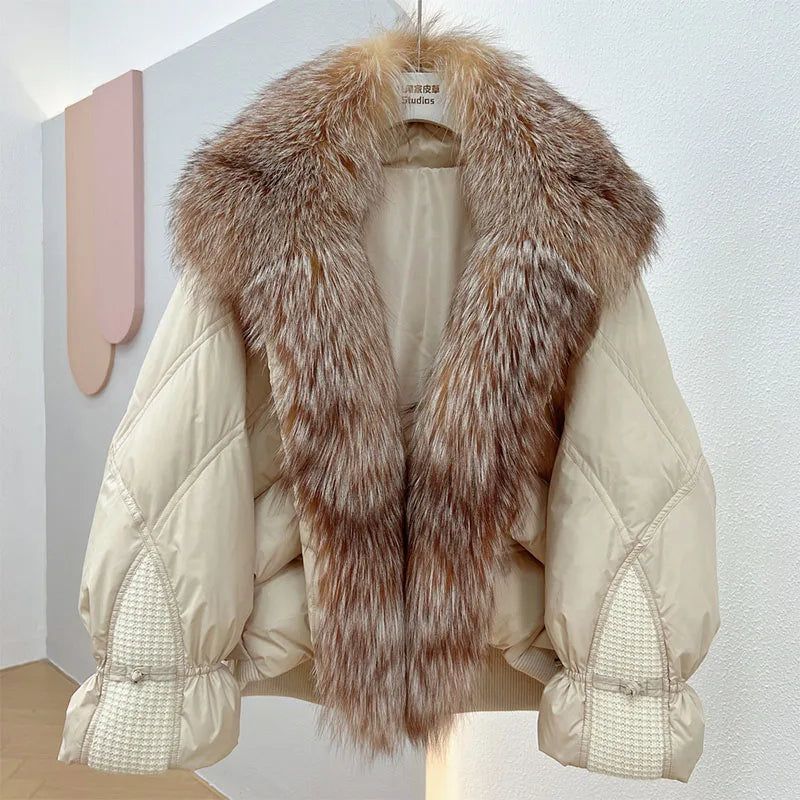 Winter Women Faux Fur Collar Short Down Coat-Coats & Jackets-Khaki-S-Free Shipping Leatheretro