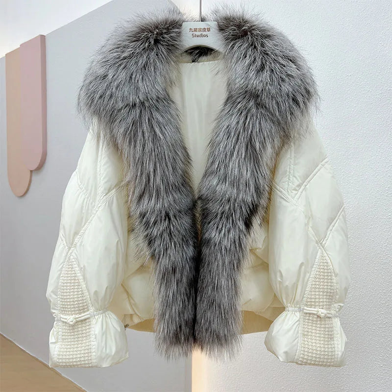 Winter Women Faux Fur Collar Short Down Coat-Coats & Jackets-Khaki-S-Free Shipping Leatheretro