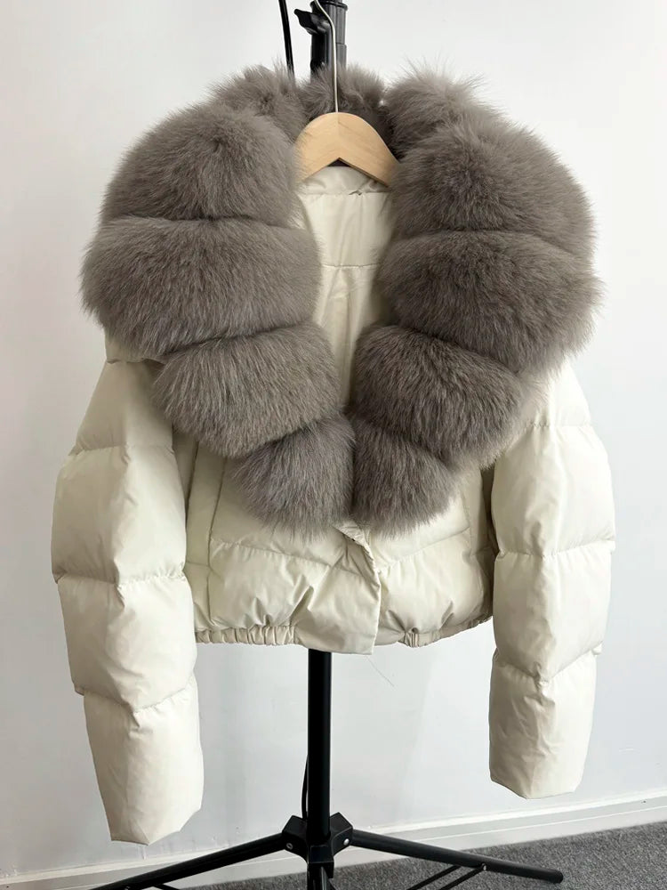 Women Fur Collar Winter Women Puffer Jacket Duck Down Jackets Coats-Coats & Jackets-Beige 3-S-Free Shipping Leatheretro