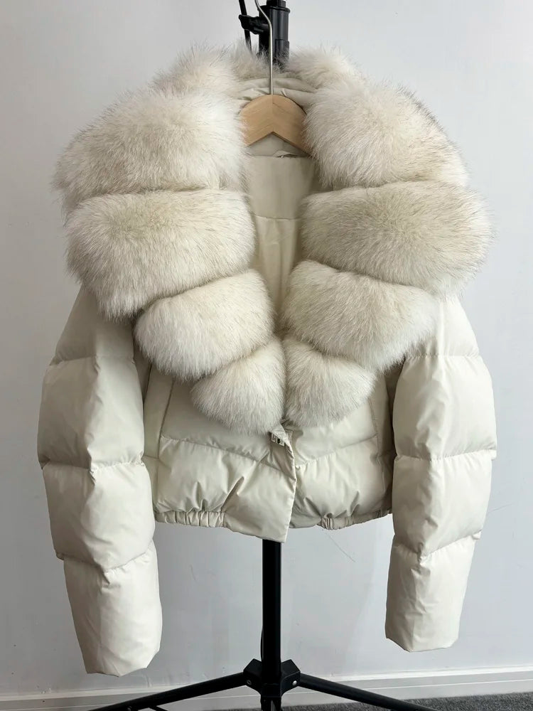 Women Fur Collar Winter Women Puffer Jacket Duck Down Jackets Coats-Coats & Jackets-Beige 1-S-Free Shipping Leatheretro