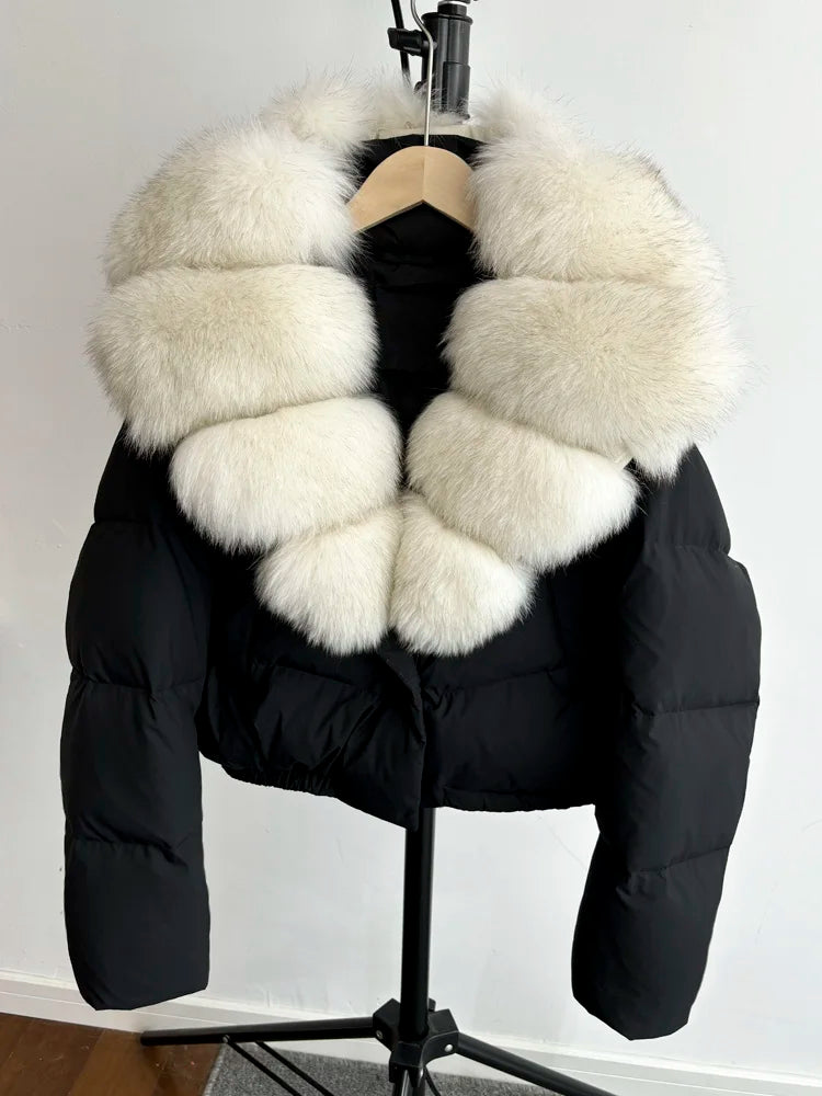 Women Fur Collar Winter Women Puffer Jacket Duck Down Jackets Coats-Coats & Jackets-Black 3-S-Free Shipping Leatheretro