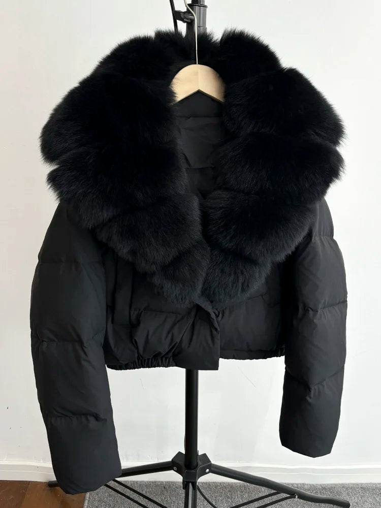 Women Fur Collar Winter Women Puffer Jacket Duck Down Jackets Coats-Coats & Jackets-Black 4-S-Free Shipping Leatheretro