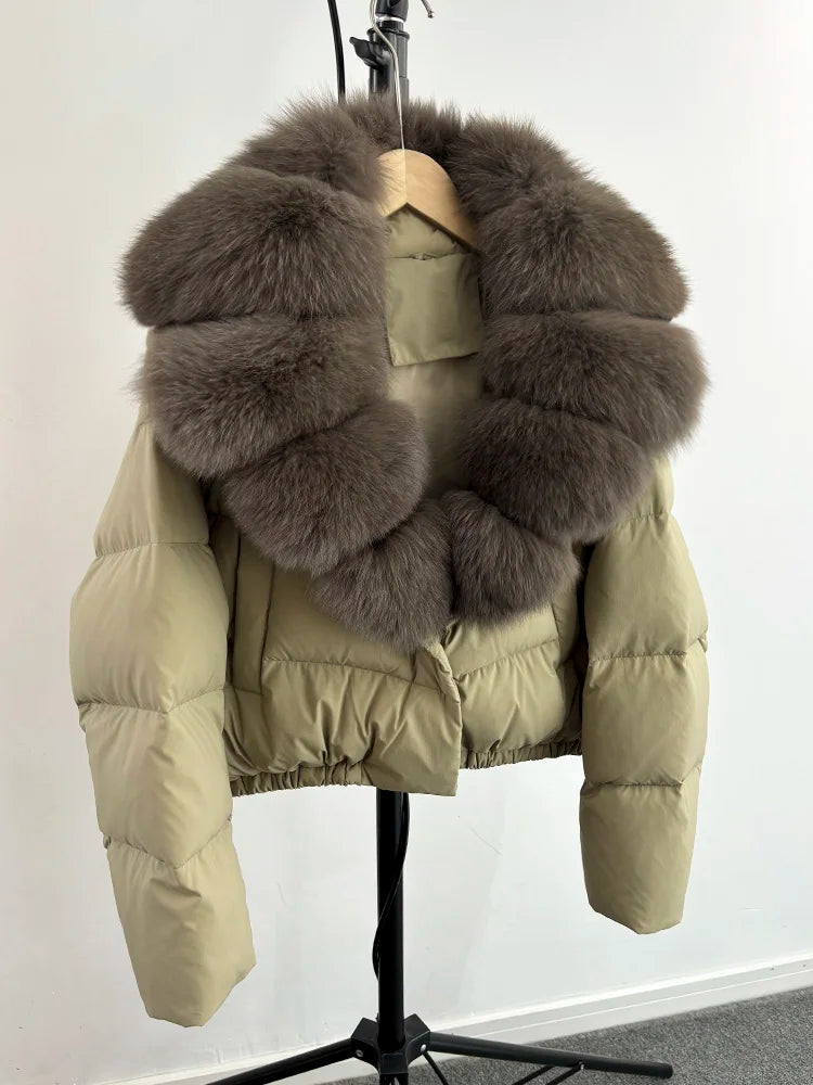 Women Fur Collar Winter Women Puffer Jacket Duck Down Jackets Coats-Coats & Jackets-Green 3-S-Free Shipping Leatheretro