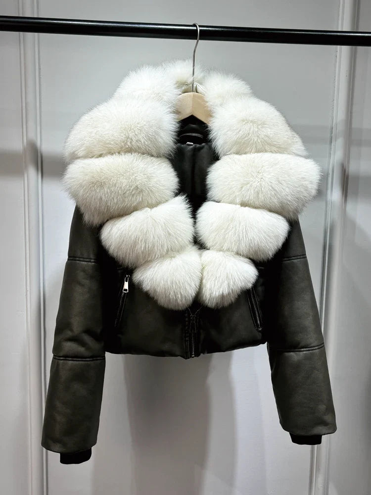 Fashion Fox Fur Women Winter Short PU Leather Jacket Warm Coat-Coats & Jackets-Beige Fur-XS-Free Shipping Leatheretro