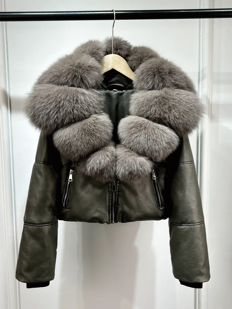 Fashion Fox Fur Women Winter Short PU Leather Jacket Warm Coat-Coats & Jackets-Brown Fur-XS-Free Shipping Leatheretro