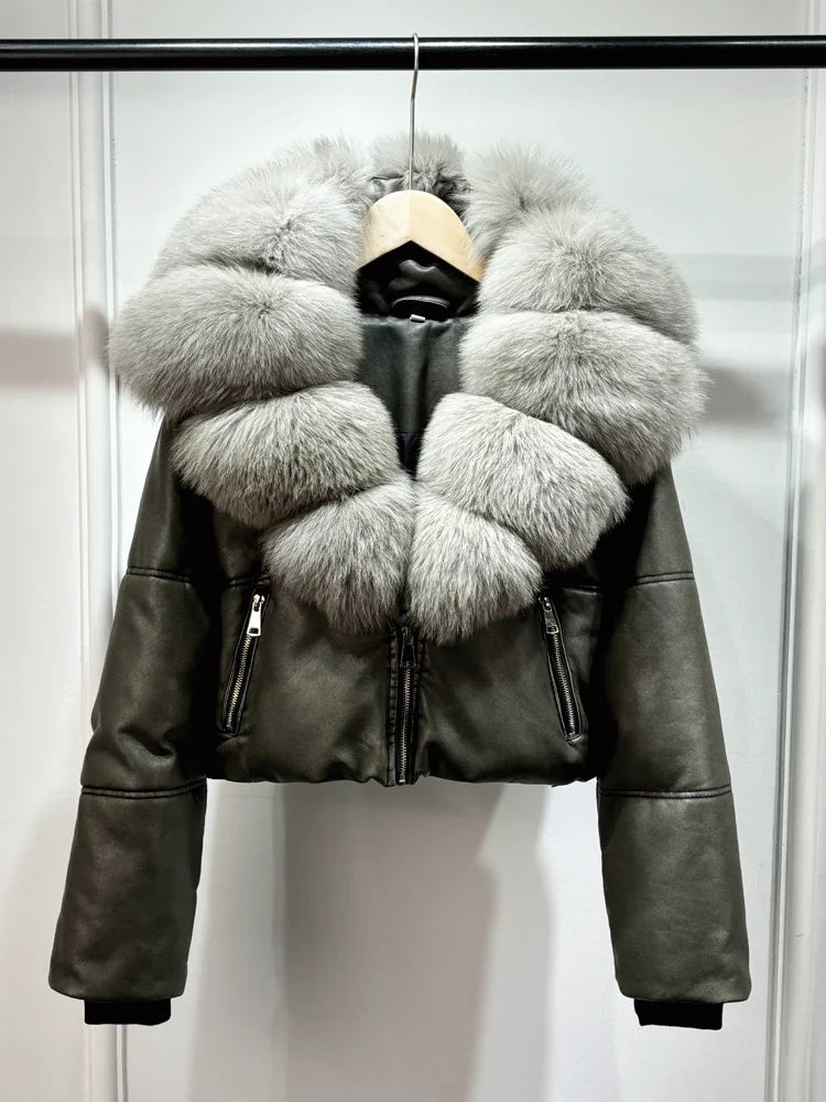 Fashion Fox Fur Women Winter Short PU Leather Jacket Warm Coat-Coats & Jackets-Gray Fur-XS-Free Shipping Leatheretro