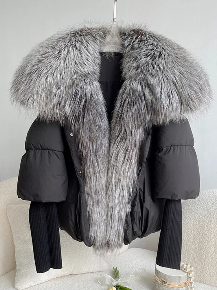 Fashion Winter Fox Fur Collar Women Warm Short Jacket Outerwear-Coats & Jackets-Black 1-S-Free Shipping Leatheretro