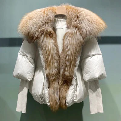 Fashion Winter Fox Fur Collar Women Warm Short Jacket Outerwear-Coats & Jackets-Beige 2-S-Free Shipping Leatheretro