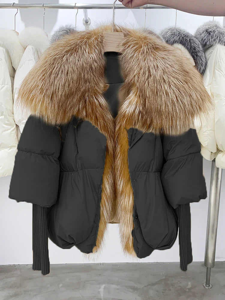 Fashion Winter Fox Fur Collar Women Warm Short Jacket Outerwear-Coats & Jackets-Black 1-S-Free Shipping Leatheretro