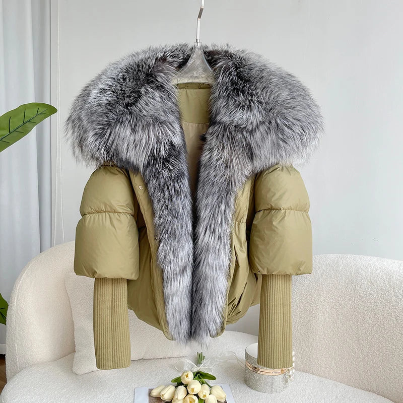 Fashion Winter Fox Fur Collar Women Warm Short Jacket Outerwear-Coats & Jackets-army green 1-S-Free Shipping Leatheretro