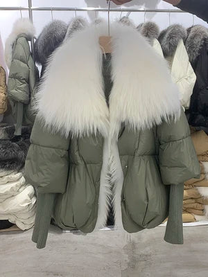 Fashion Winter Fox Fur Collar Women Warm Short Jacket Outerwear-Coats & Jackets-army green 3-S-Free Shipping Leatheretro