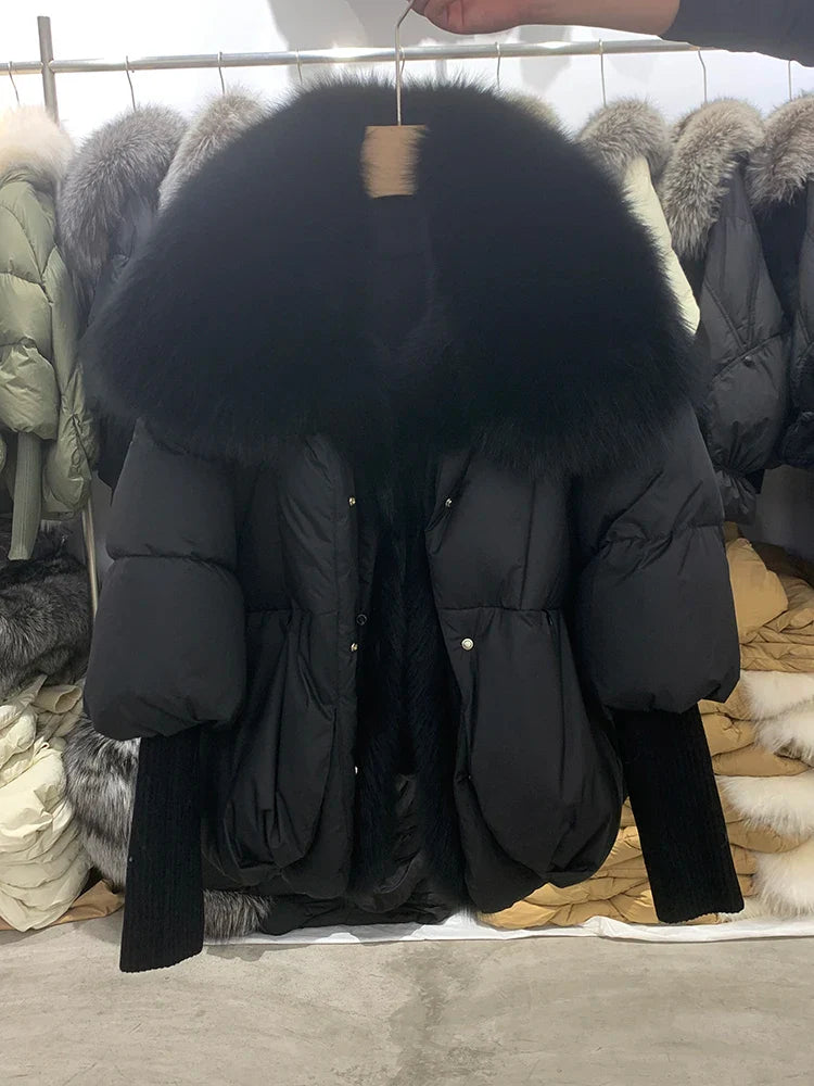 Fashion Winter Fox Fur Collar Women Warm Short Jacket Outerwear-Coats & Jackets-Black 4-S-Free Shipping Leatheretro