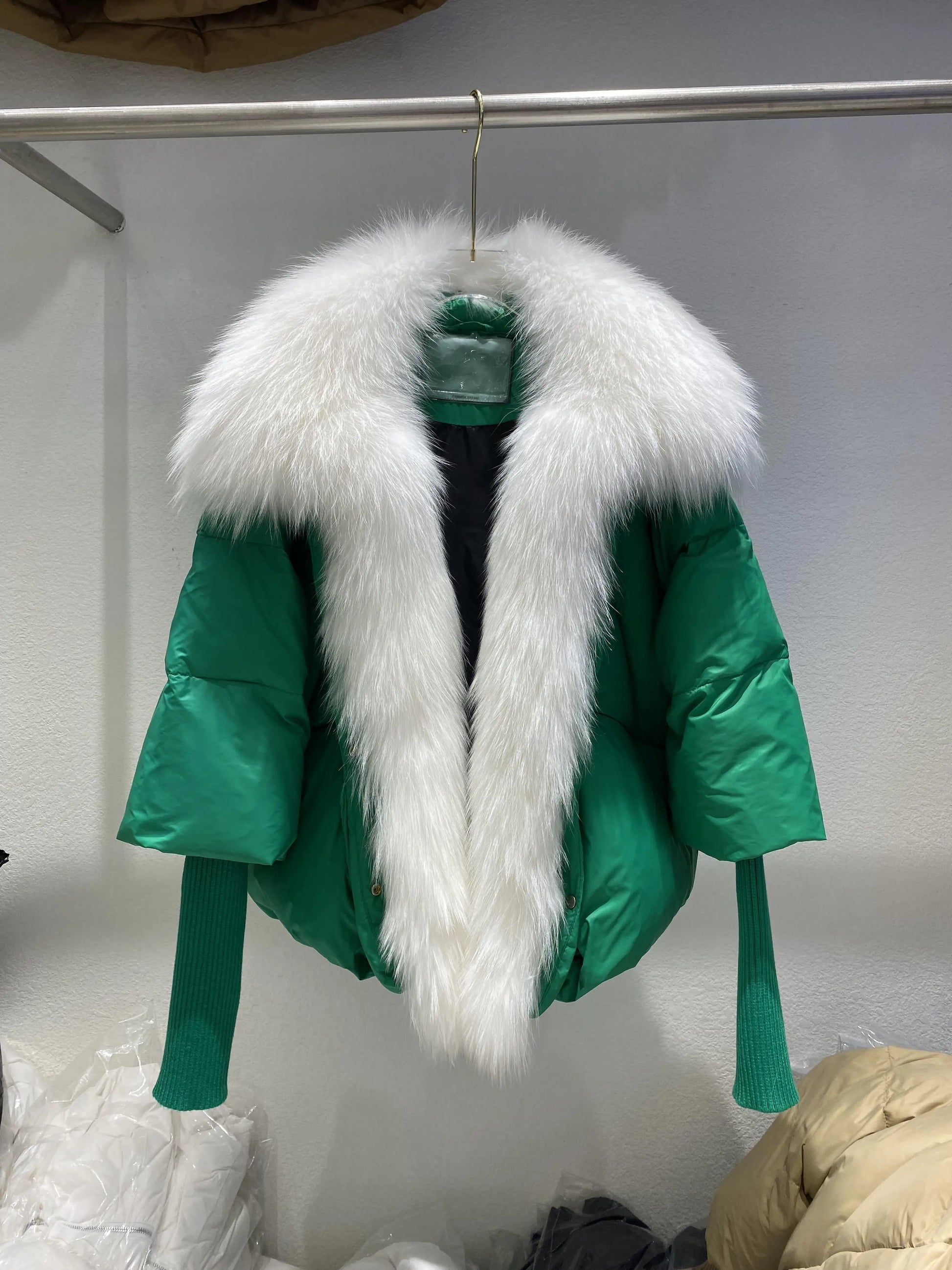 Fashion Winter Fox Fur Collar Women Warm Short Jacket Outerwear-Coats & Jackets-Green 3-S-Free Shipping Leatheretro