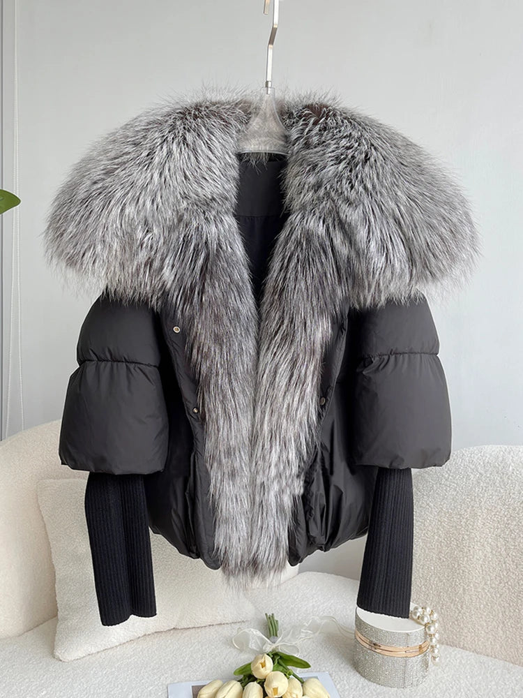 Fashion Winter Fox Fur Collar Women Warm Short Jacket Outerwear-Coats & Jackets-Black 1-S-Free Shipping Leatheretro