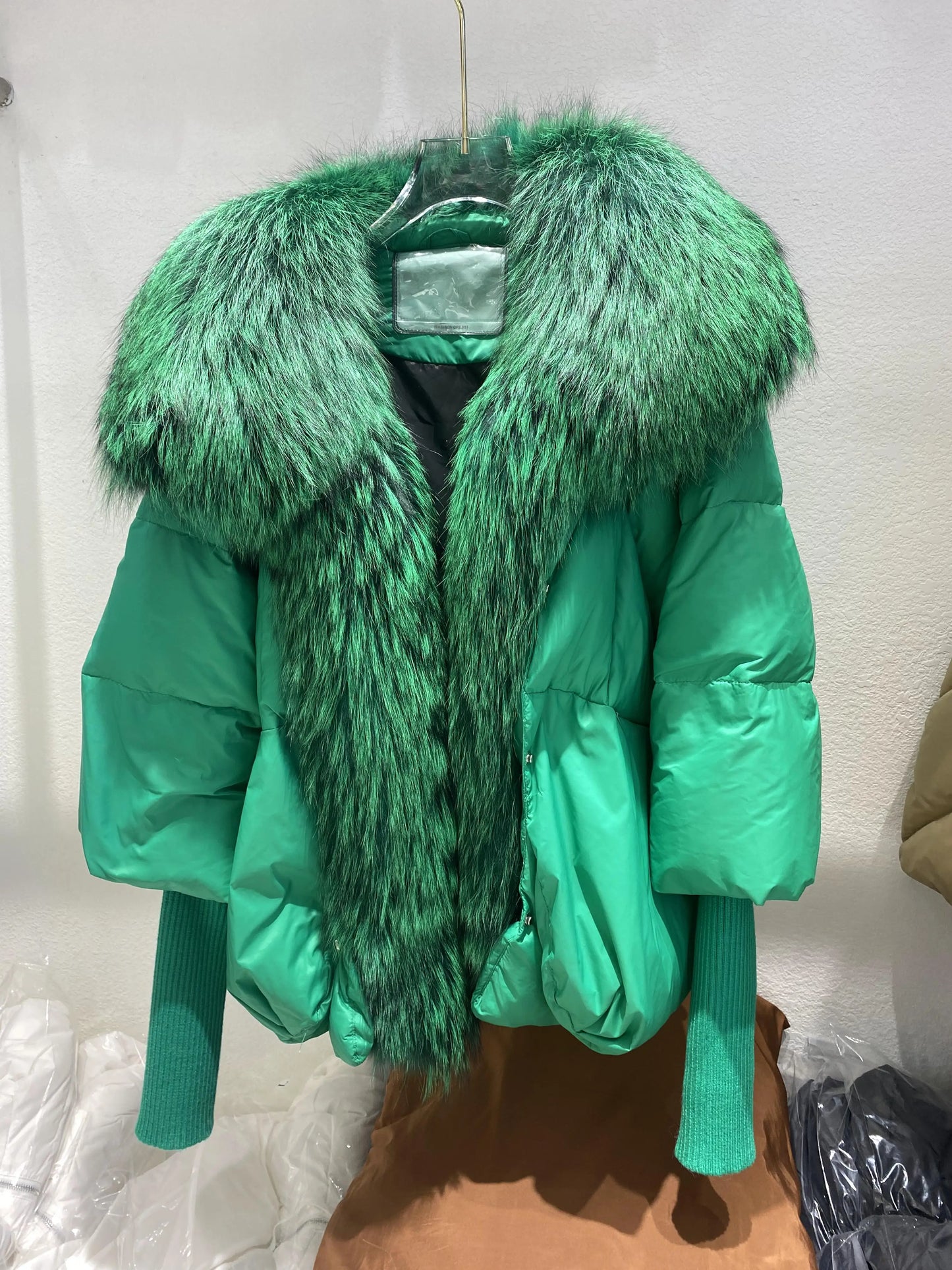 Fashion Winter Fox Fur Collar Women Warm Short Jacket Outerwear-Coats & Jackets-Green 4-S-Free Shipping Leatheretro