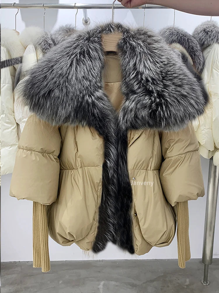 Fashion Winter Fox Fur Collar Women Warm Short Jacket Outerwear-Coats & Jackets-Khaki 1-S-Free Shipping Leatheretro