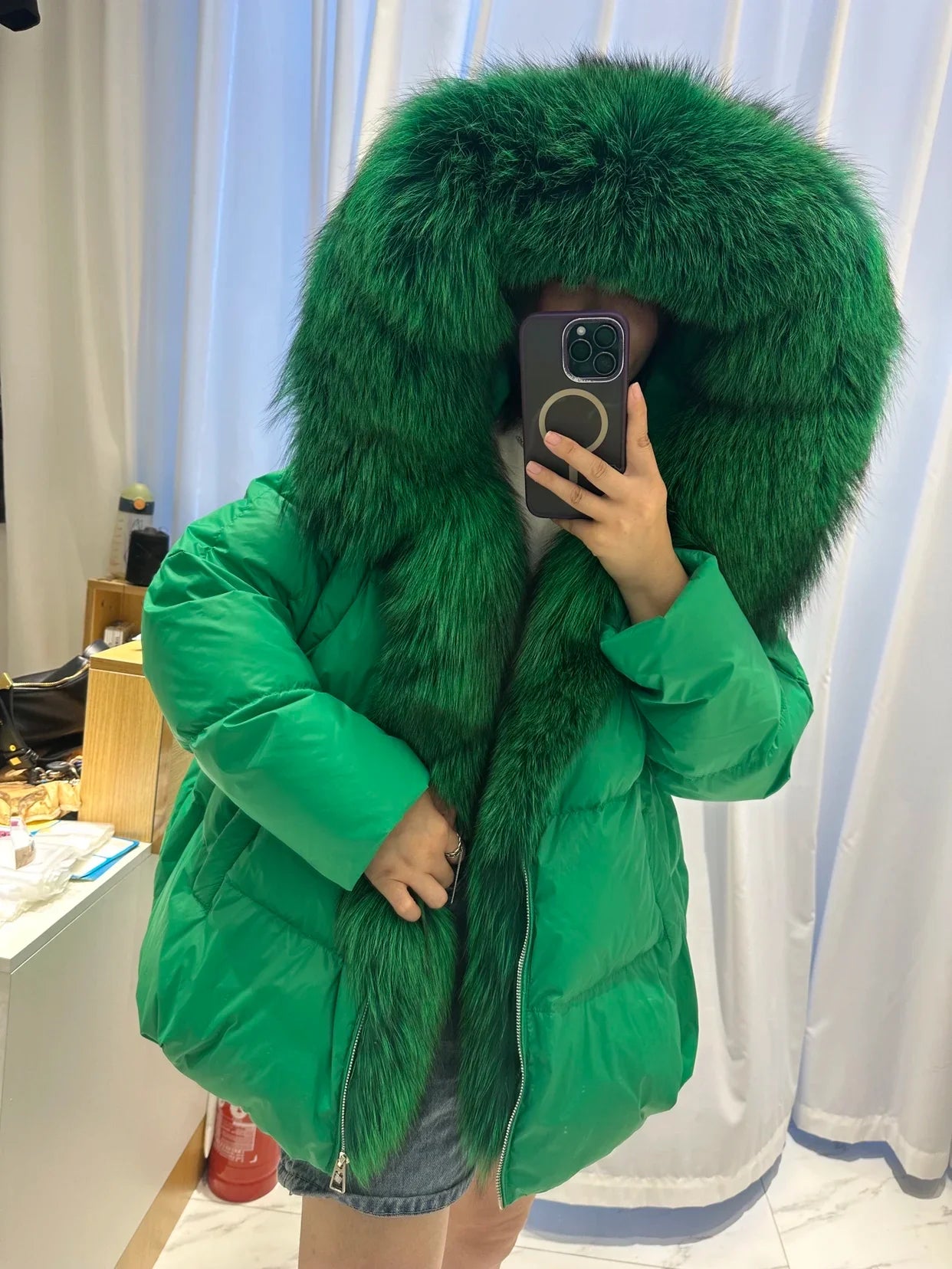 Winter Women 90% White Duck Down Coat Luxury Puffer Jacket Overcoats-Coats & Jackets-Green 1-S-Free Shipping Leatheretro