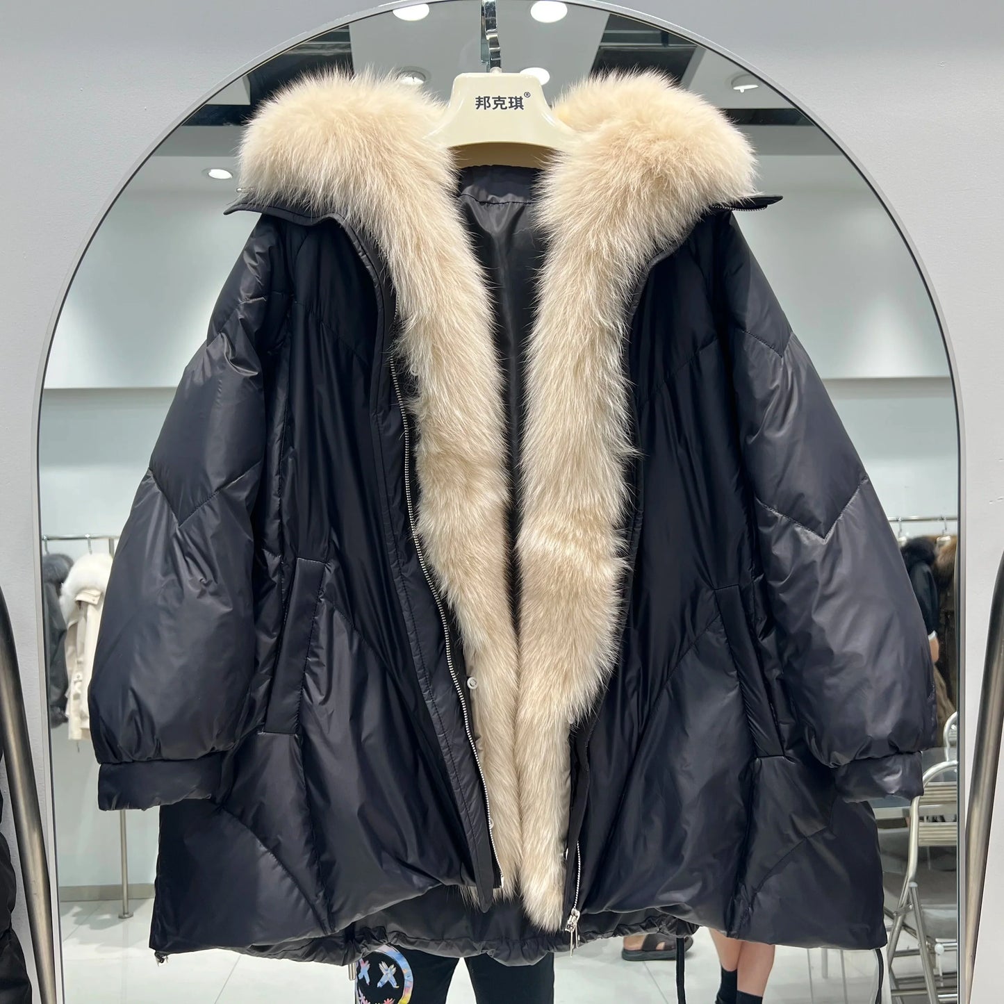 Fashion Fox Fur Winter Women Goose Down Jacket Coats-Coats & Jackets-Black-M-Free Shipping Leatheretro