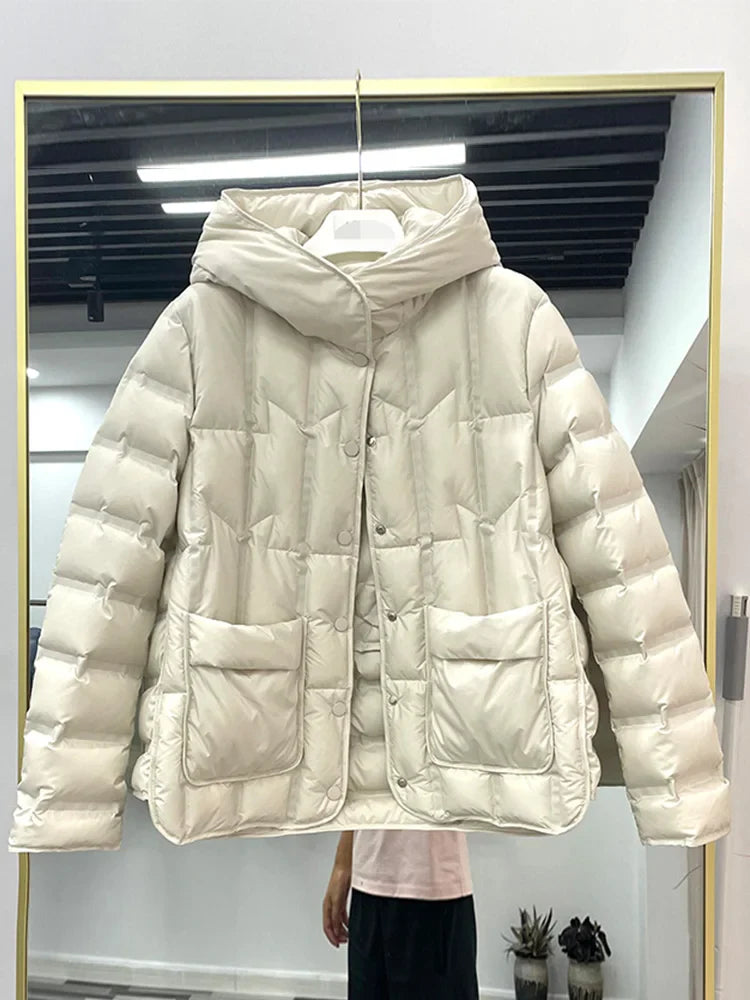 Winter Women Duck Down Coats-Coats & Jackets-Beige-S-Free Shipping Leatheretro