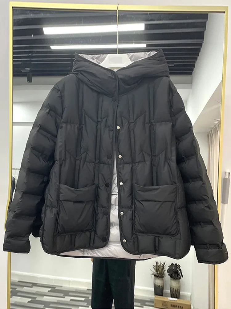 Winter Women Duck Down Coats-Coats & Jackets-Black-S-Free Shipping Leatheretro