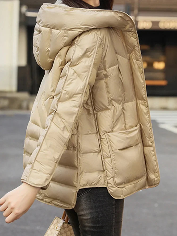 Winter Women Duck Down Coats-Coats & Jackets-Khaki-S-Free Shipping Leatheretro