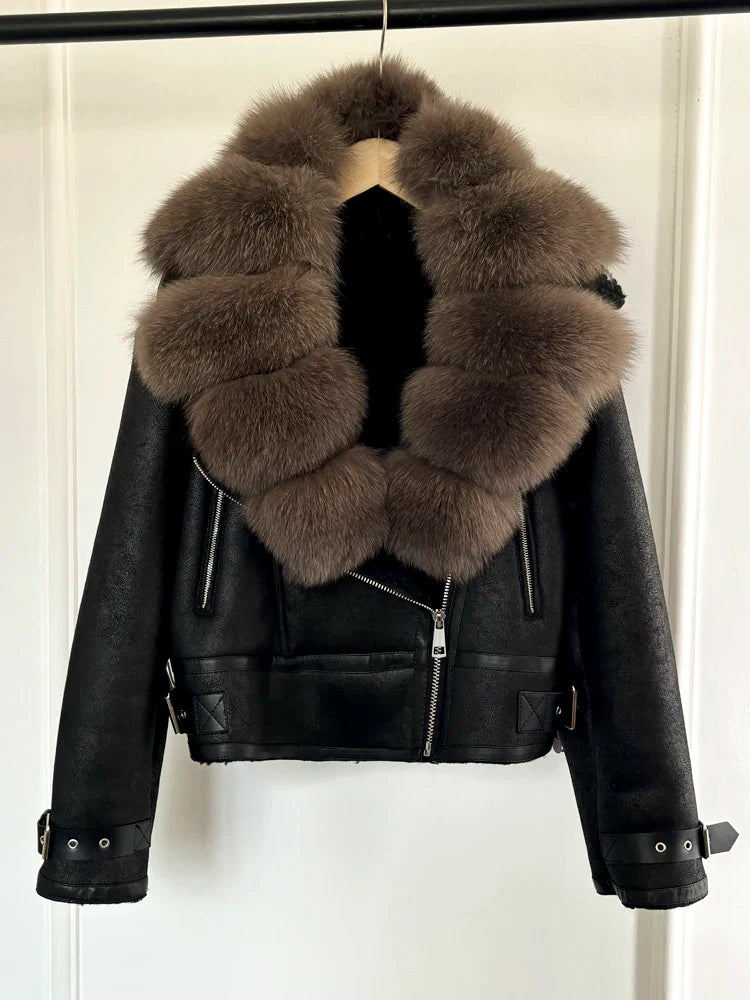 Fashion Winter Women Faux Fur Leather Jacket Coats-Coats & Jackets-Brown Fur-XS-Free Shipping Leatheretro