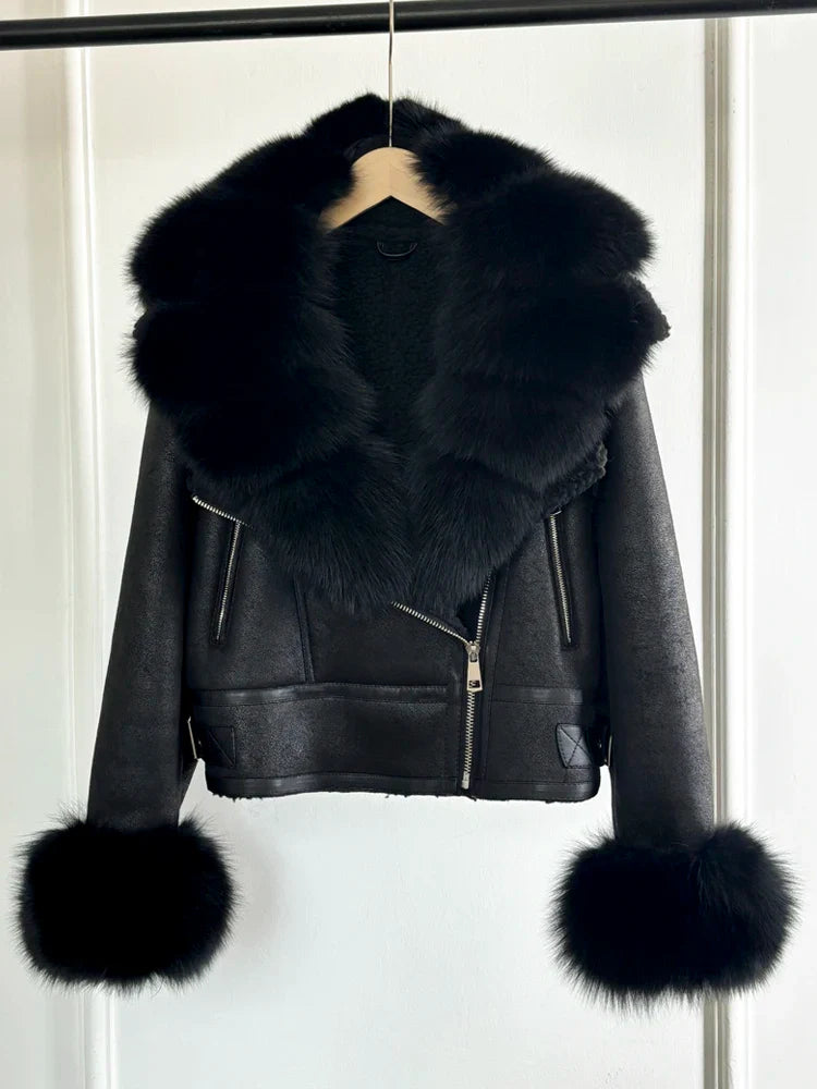 Fashion Winter Women Faux Fur Leather Jacket Coats-Coats & Jackets-add Black Sleeve Fur-XS-Free Shipping Leatheretro