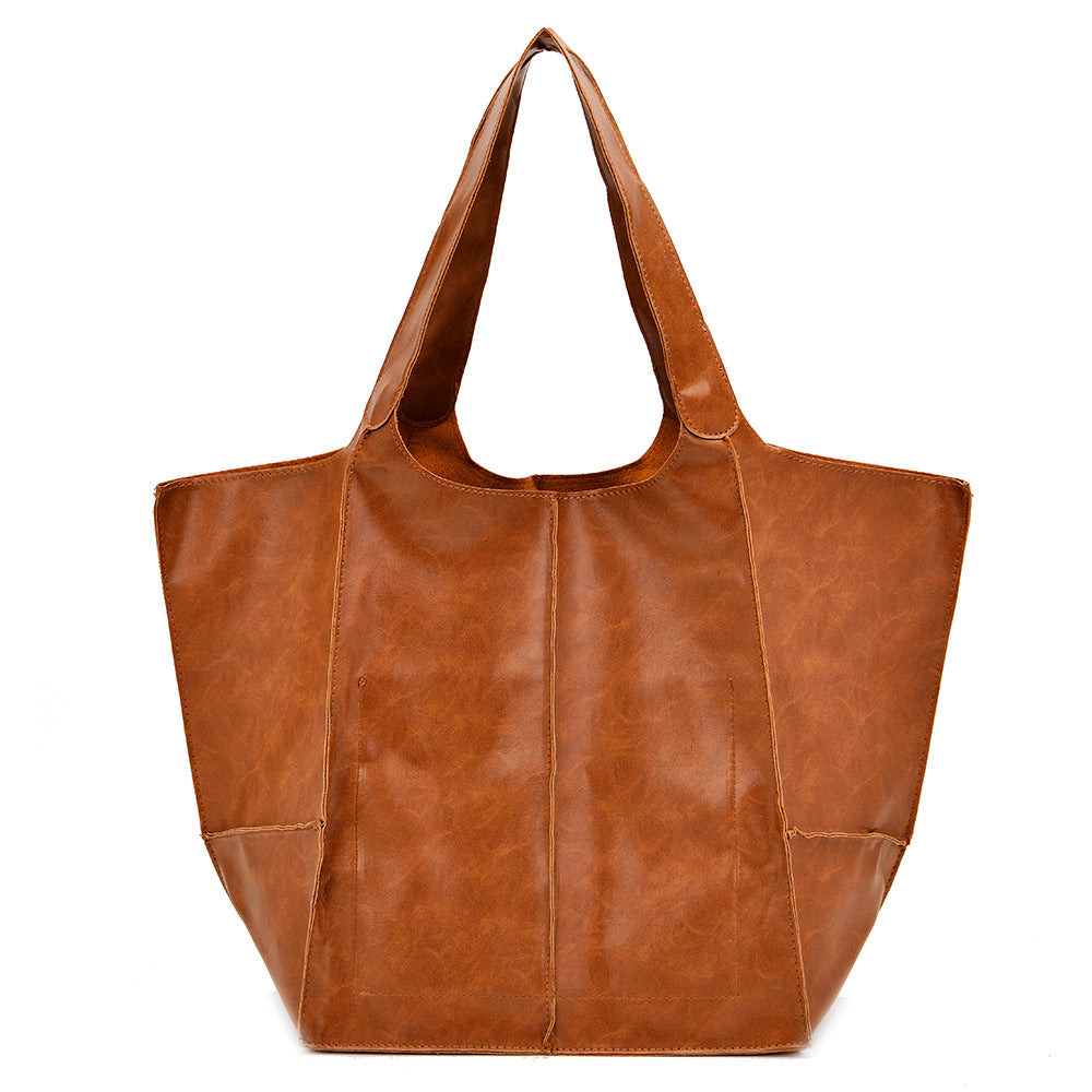 Large Capacity One Shoulder Portable Tote Bag-Tote Bag-Golden Brown-Free Shipping Leatheretro