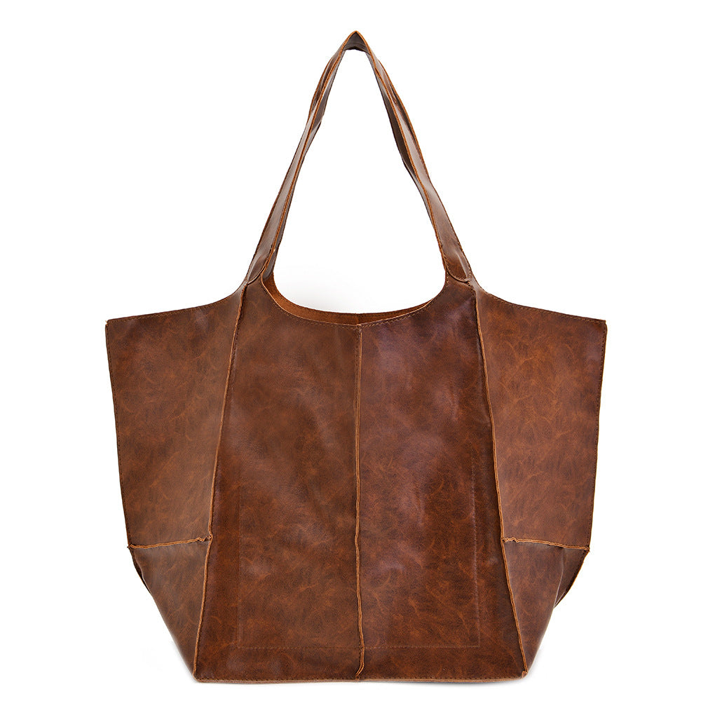 Large Capacity One Shoulder Portable Tote Bag-Tote Bag-Reddish Brown-Free Shipping Leatheretro