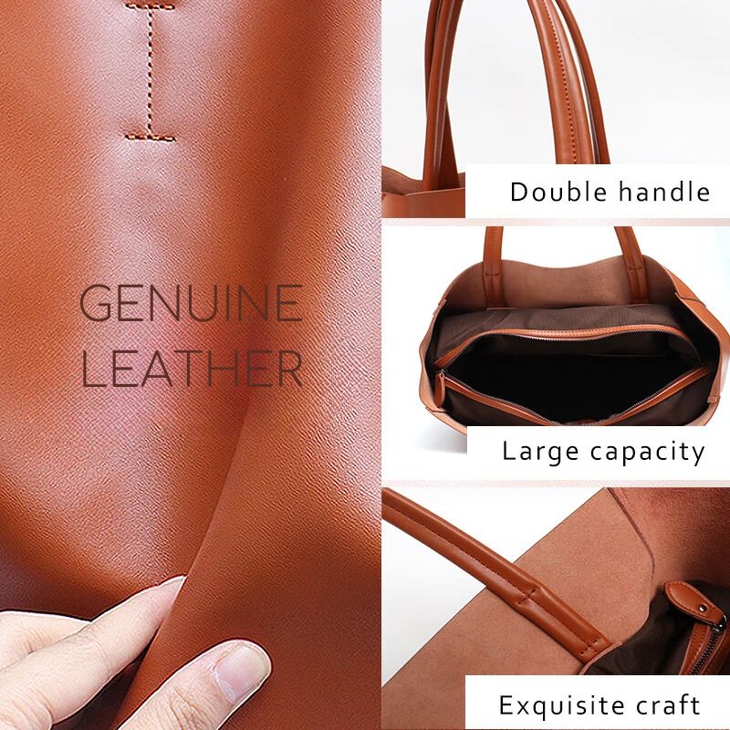 Large Capacity Women's Fashionable Real Leather Tote Bag-Tote Bag-Green-Free Shipping Leatheretro