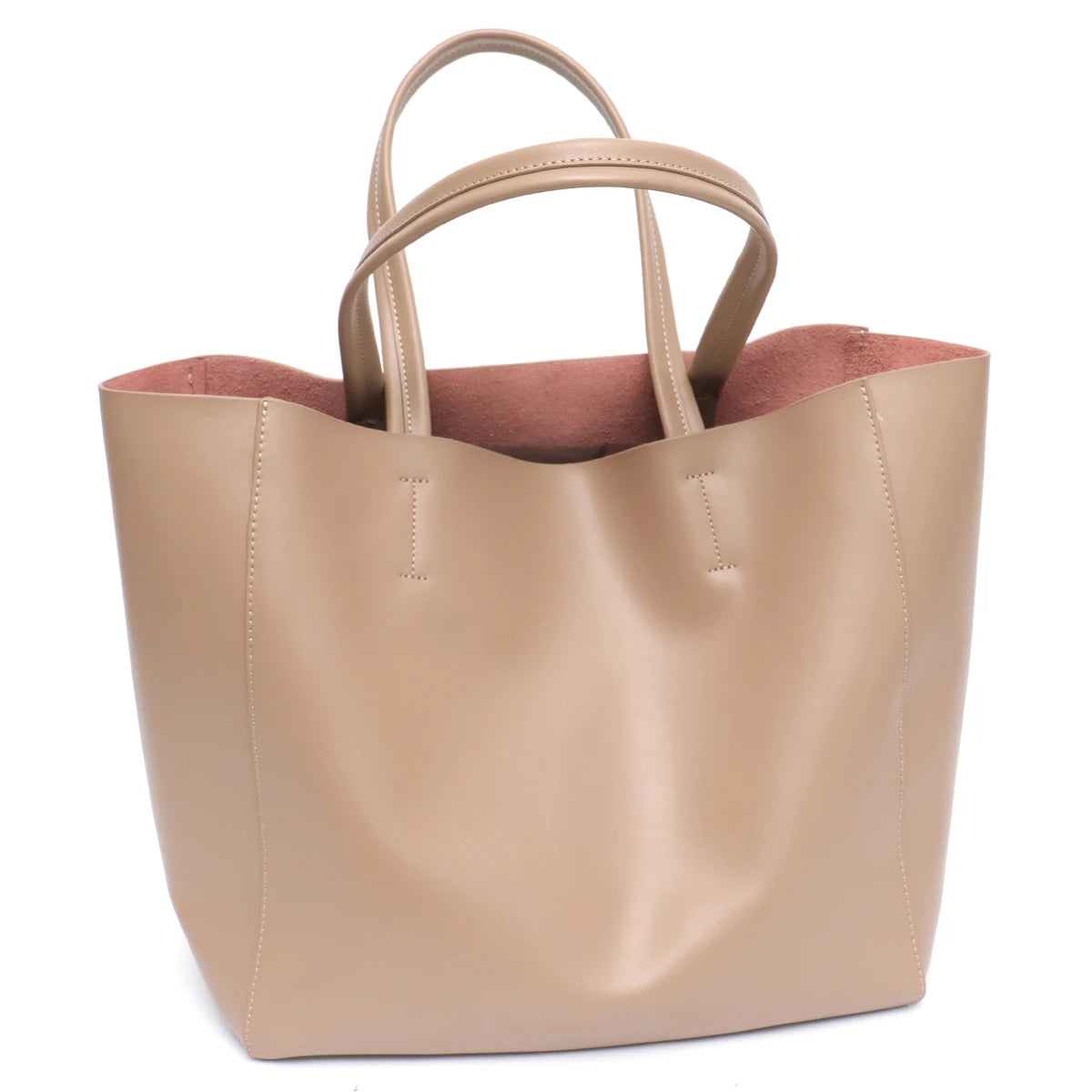 Large Capacity Women's Fashionable Real Leather Tote Bag-Tote Bag-Almond-Free Shipping Leatheretro