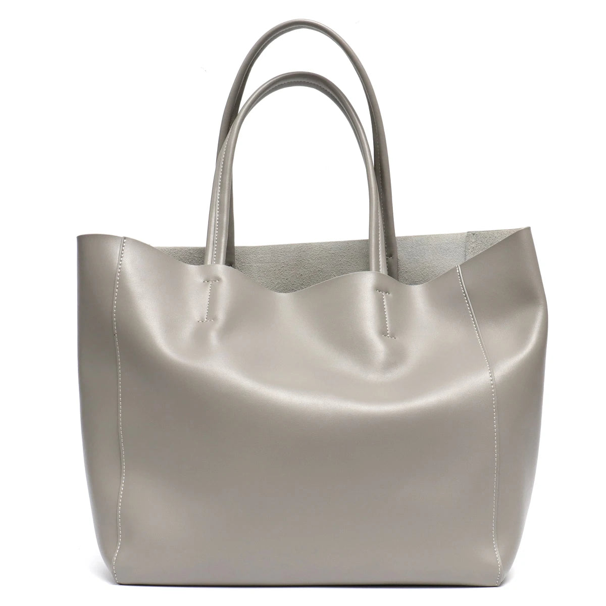 Large Capacity Women's Fashionable Real Leather Tote Bag-Tote Bag-Grey-Free Shipping Leatheretro
