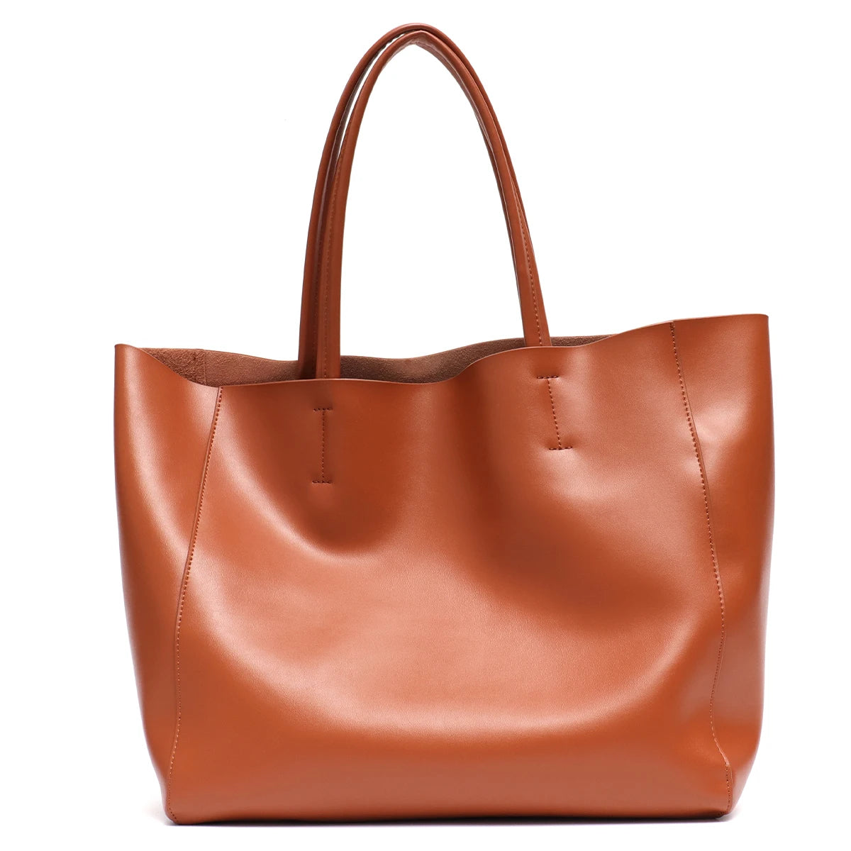 Large Capacity Women's Fashionable Real Leather Tote Bag-Tote Bag-Tan-Free Shipping Leatheretro