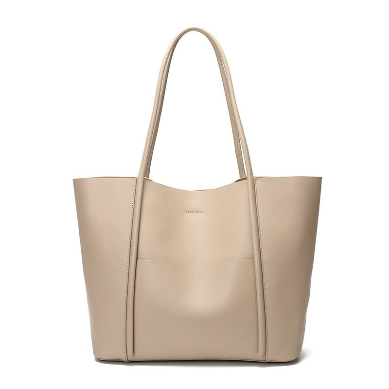 Large Luxury Leather Shoulder Bag Women Tote Bag-Tote Bag-Apricot-Free Shipping Leatheretro