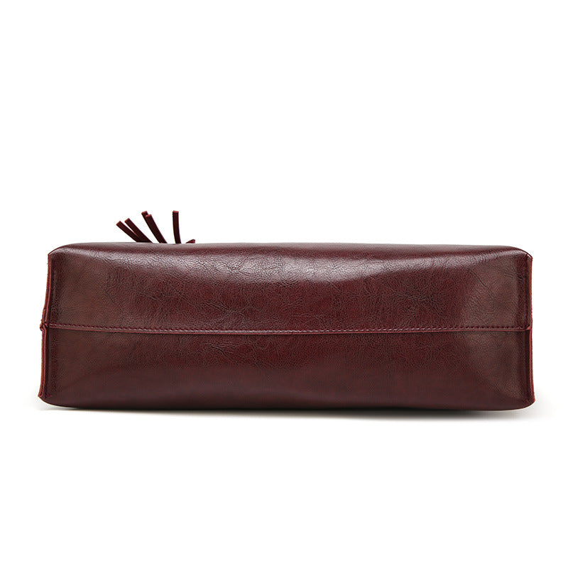 Women’s Oil Wax Leather Shoulder Bag – Large Tote Handbag-Tote Bag-Burgundy-Free Shipping Leatheretro